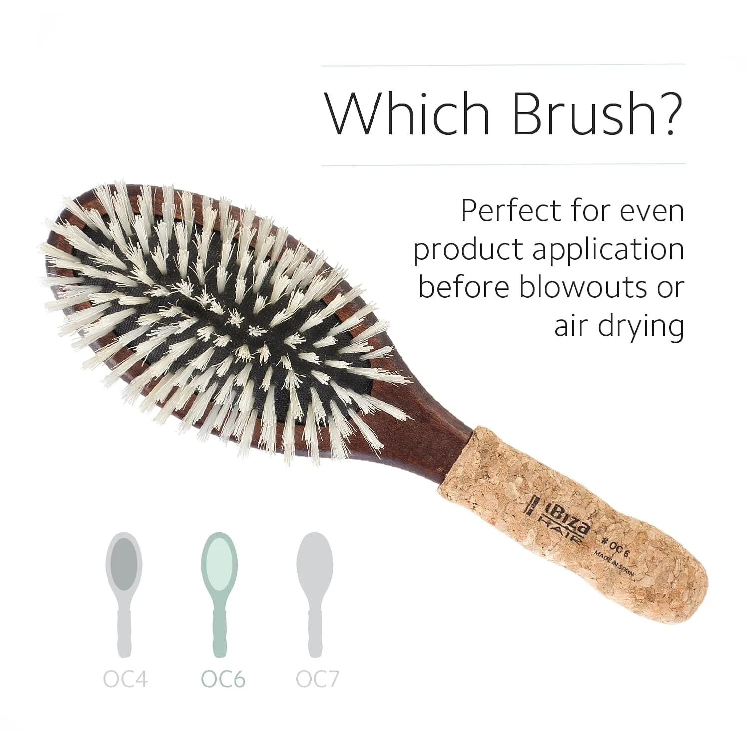 Щетка для волос Ibiza Hair Oval Boar Flat Brush (OC Series) с усиленной щетиной из кабана и нейлона, пробковой ручкой, термостойкая 1 штука (1 шт.) — фото 4