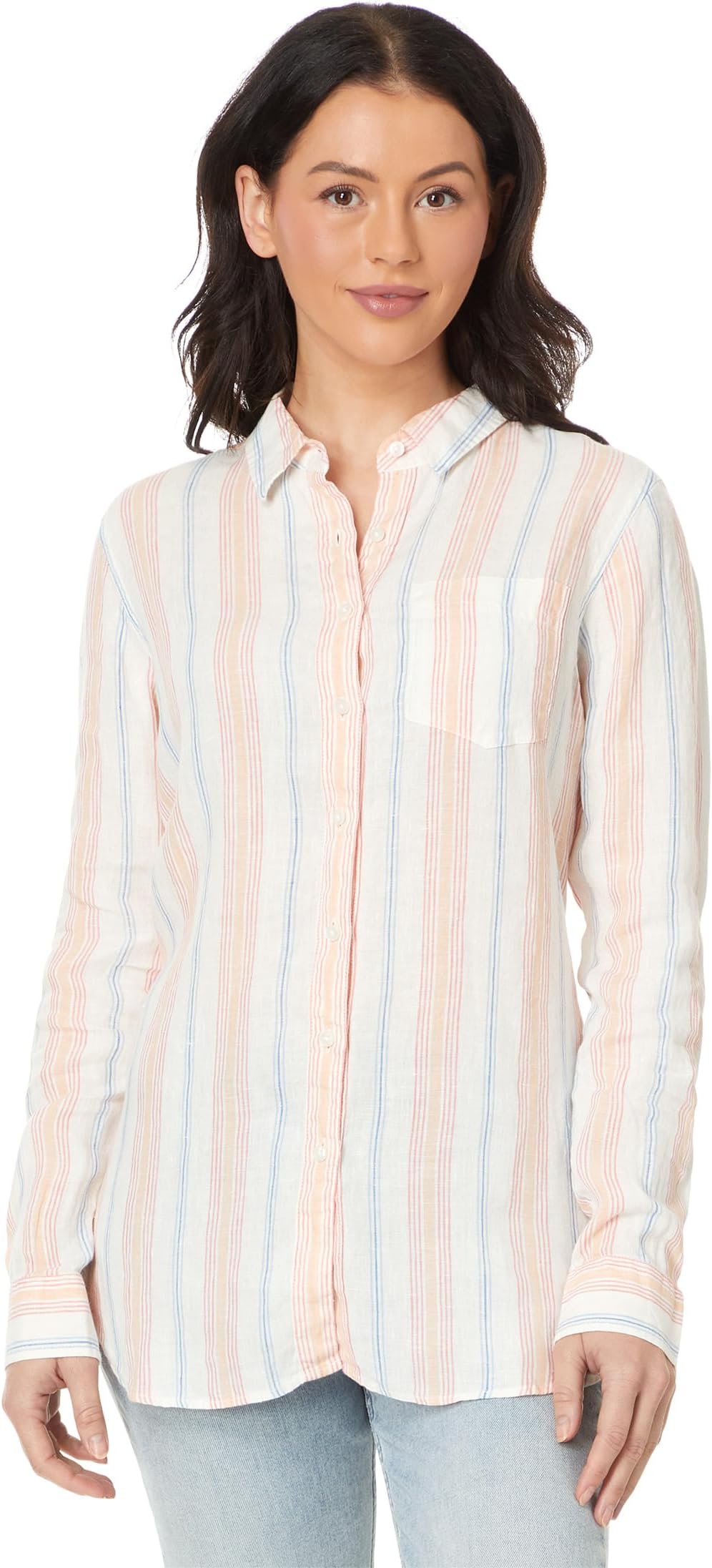 

Рубашка L.L.Bean Premium Washable Linen Shirt Tunic Stripe, цвет Sunrise Pink Stripe