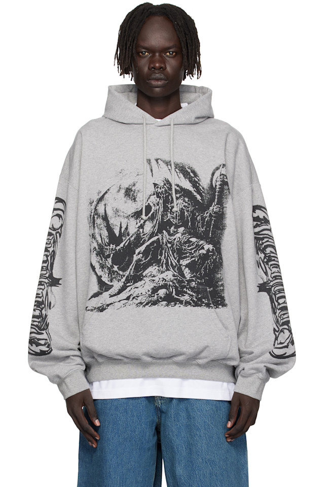 

Vetements Свободная готическая толстовка серого цвета, Серый, Vetements Свободная готическая толстовка серого цвета