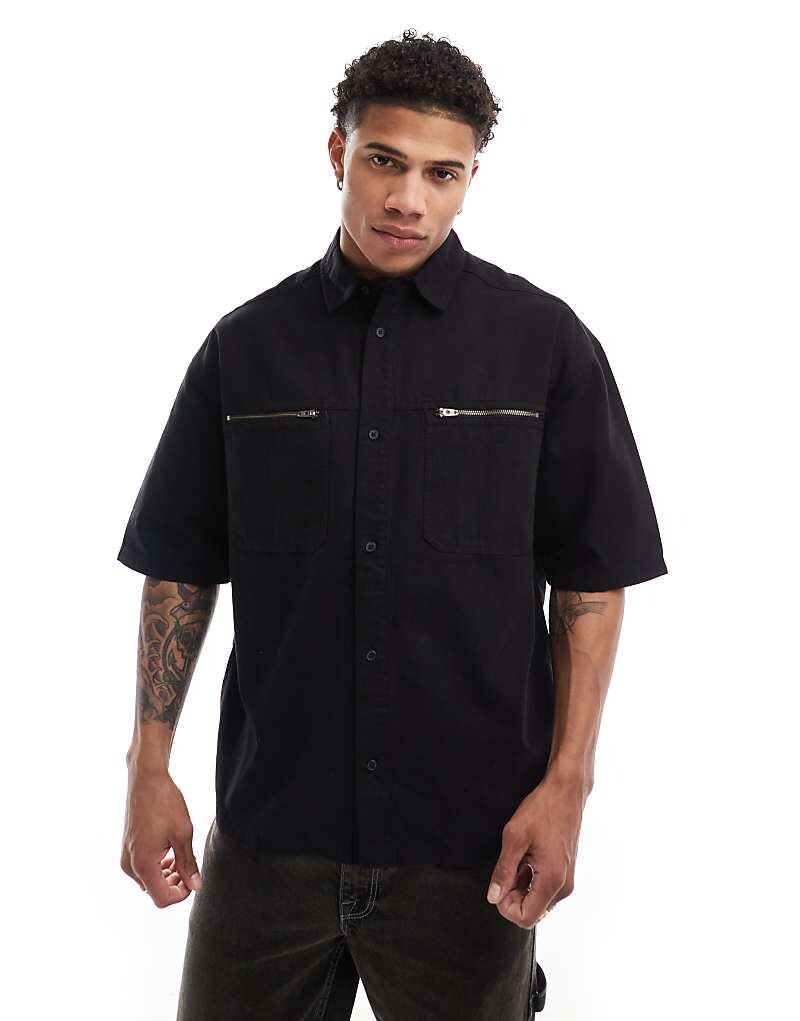 

Черная оверсайз-рубашка на молнии в стиле 90-х ASOS DESIGN