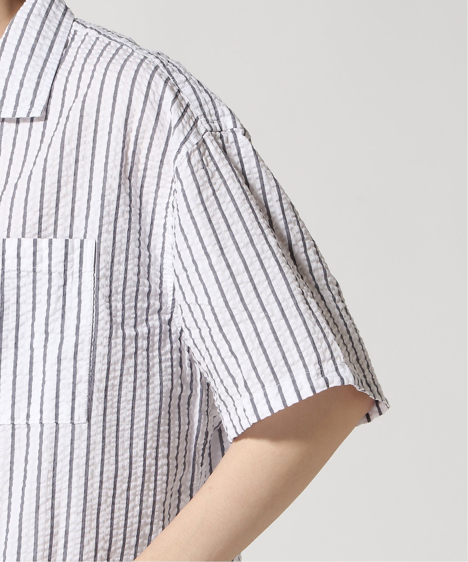 (U) Рубашка из жатой ткани квадратного кроя GAP, WHITE_NAVY_STRIPE — фото 4