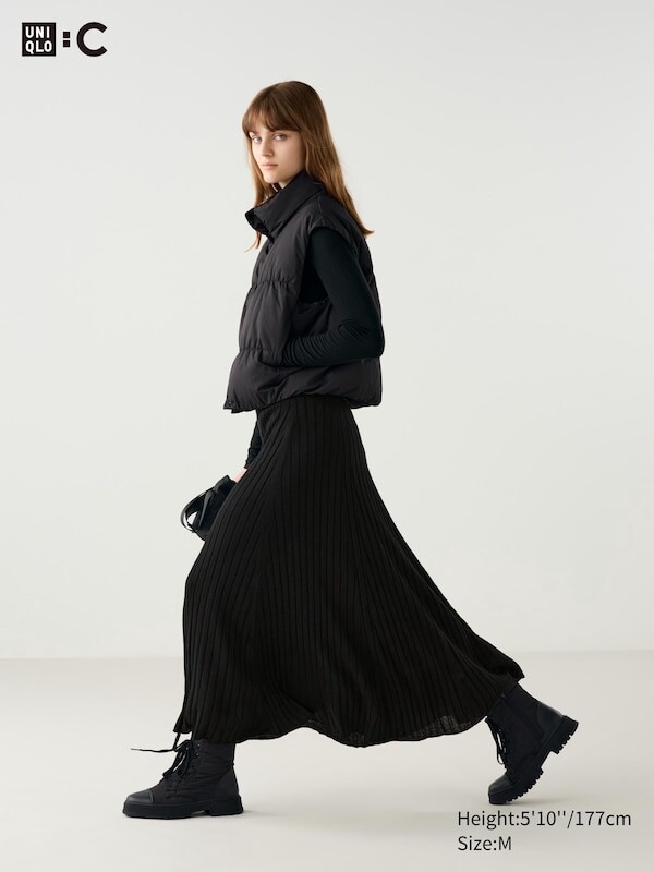 

Юбка в рубчик из смеси мериноса Uniqlo, черный