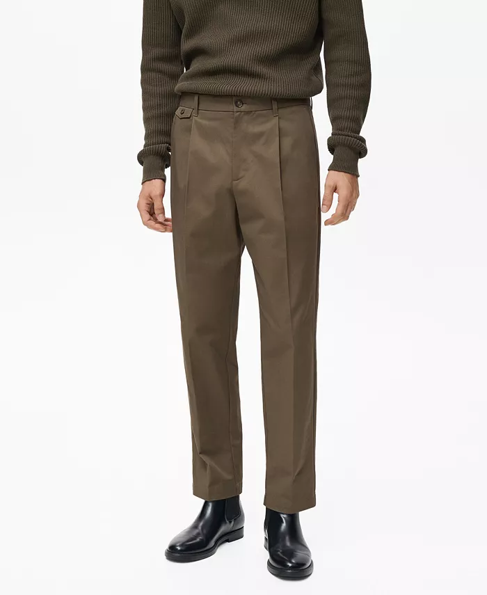 

Мужские классические брюки из хлопка со складками Mango, коричневый