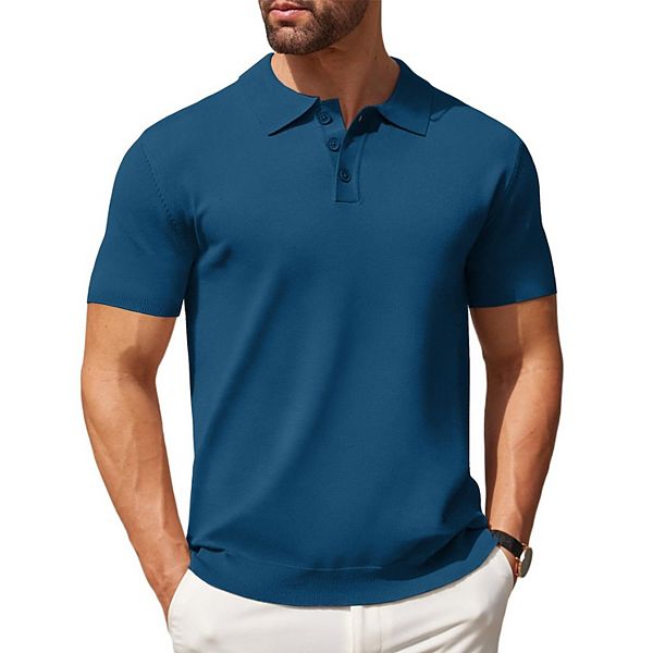

Мужская вязаная поло с коротким рукавом Coofandy, Denim Blue
