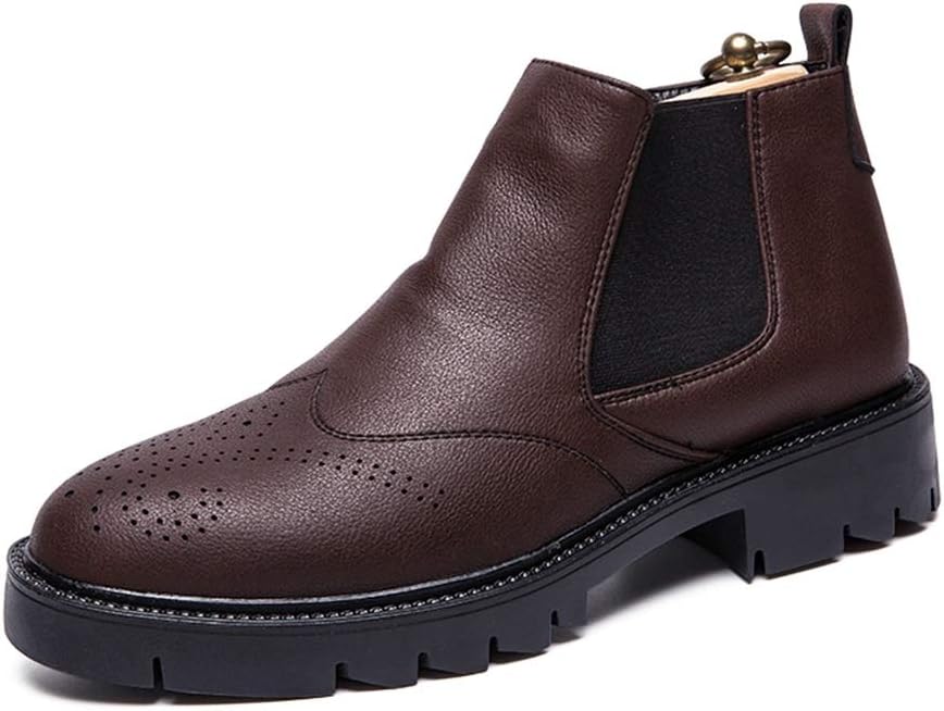 

Мужские ботинки челси с круглым носком, перфорацией, тиснением на мыске, застежкой-молнией, кожаные, без шнурков, водонепроницаемые, стильные Xjsdjhount, коричневый