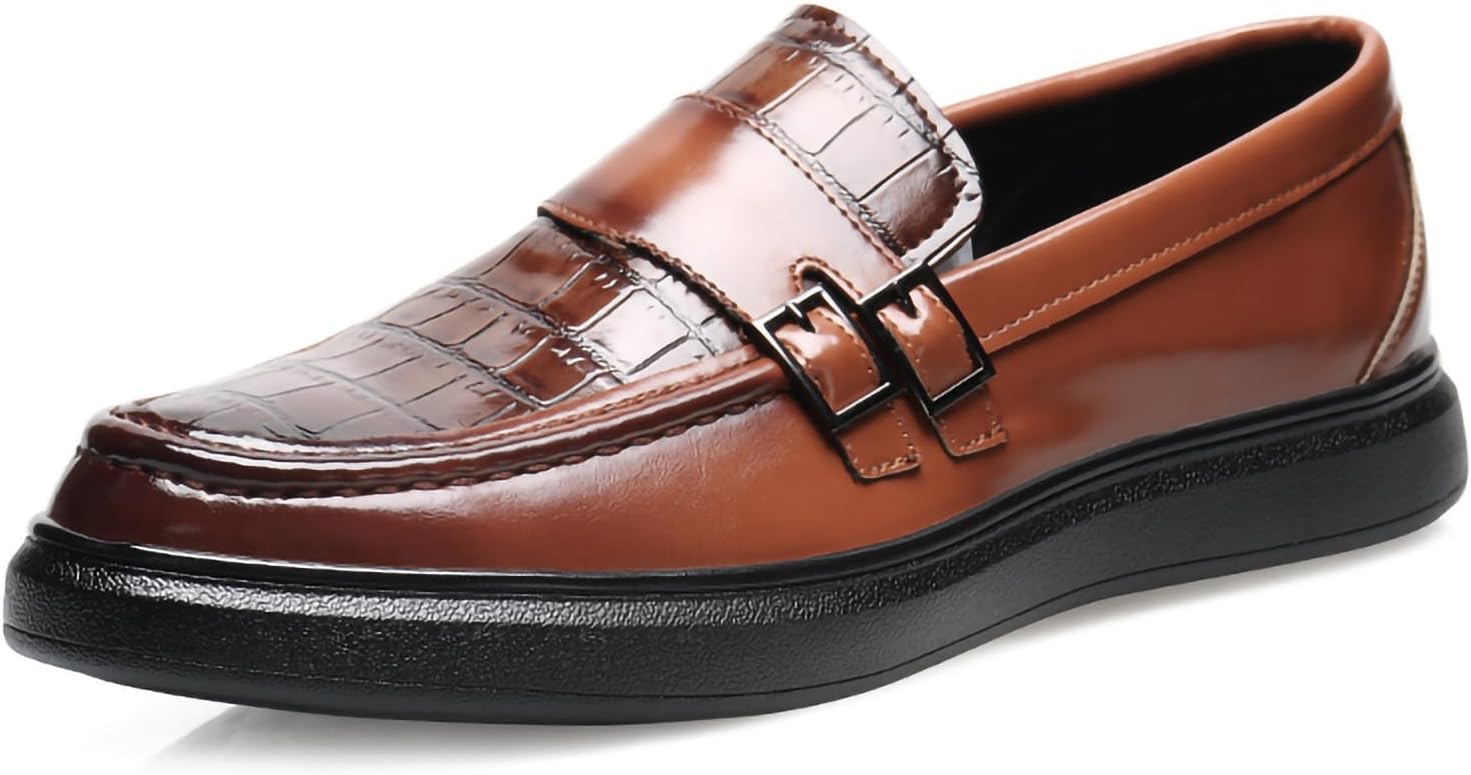 

Мужские лоферы из искусственной кожи с тиснением под крокодила и двойной пряжкой - легкие модельные туфли на плоской нескользящей подошве, формальная и повседневная обувь Generic, Brass