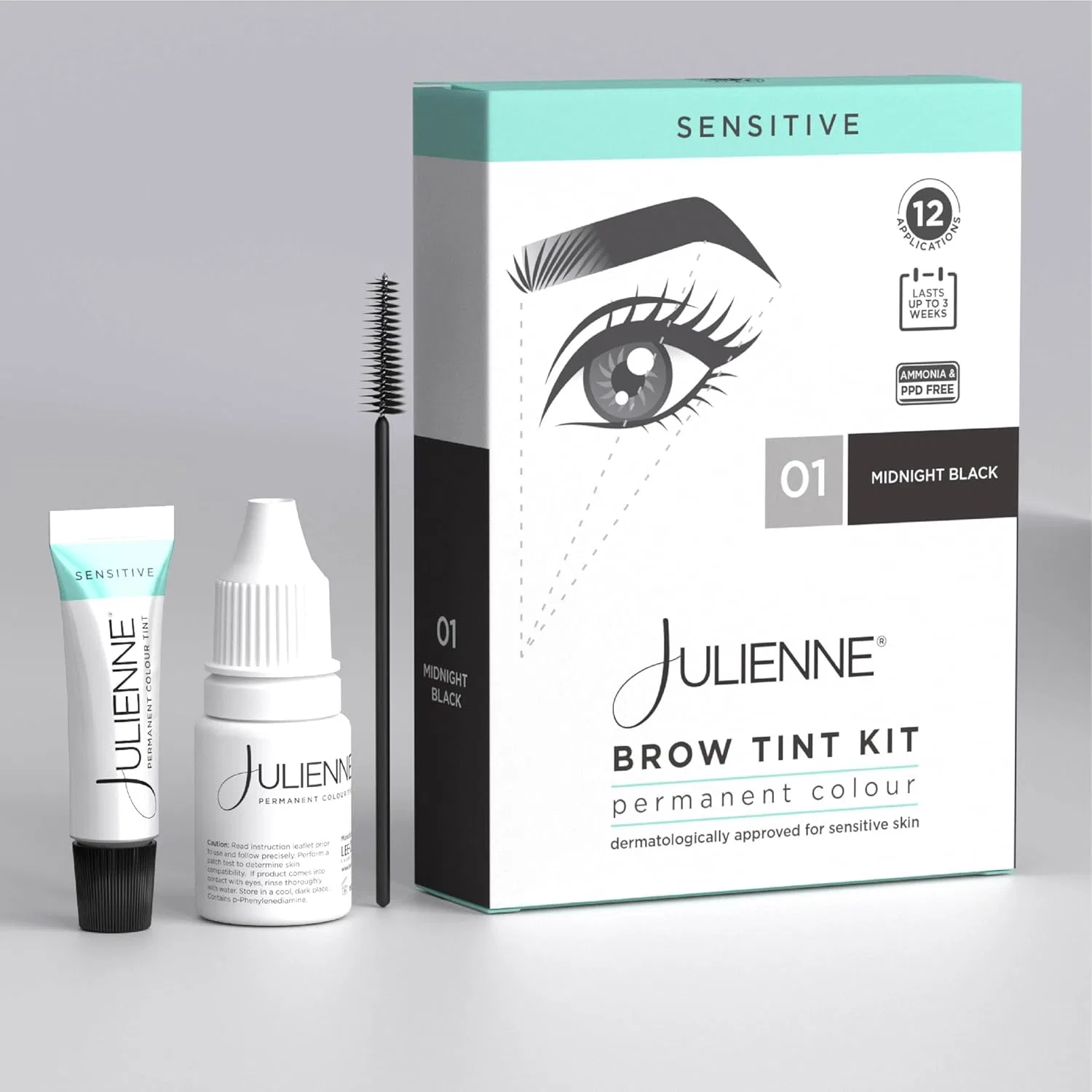 Набор для окрашивания бровей Julienne Eyebrow Tint Set Sensitive Midnight Black Julienne, Black