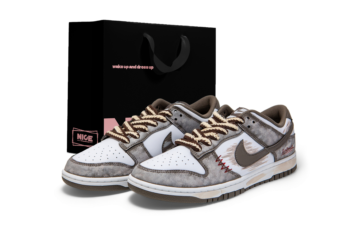 

Nike Dunk Abrasion Resistant Breathable Low top Skateboard Shoes мужские серо-коричневые