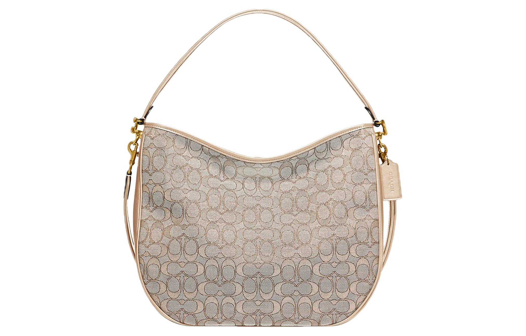 

COACH Сумка через плечо из холста с кожаными деталями, кросс-боди женская ecru