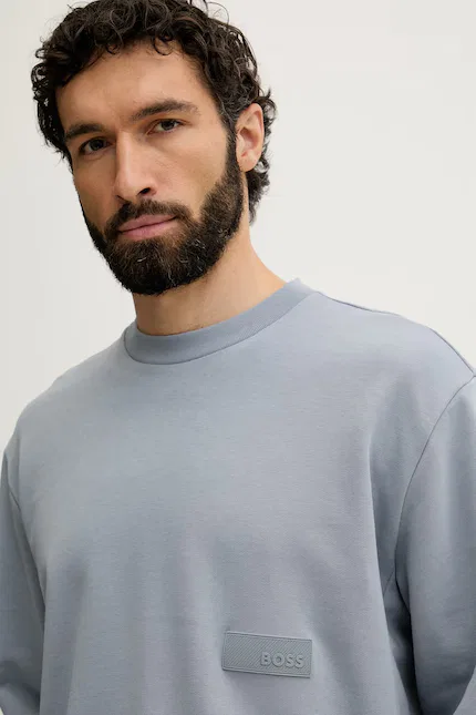 Худи из мягкого трикотажа SW_Crewneck BOSS Green, синий — фото 4