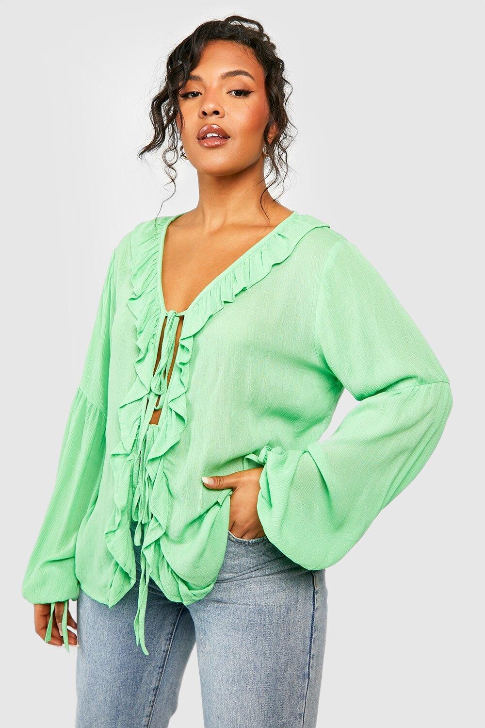 Топ из марли с оборками спереди Boohoo, зеленый