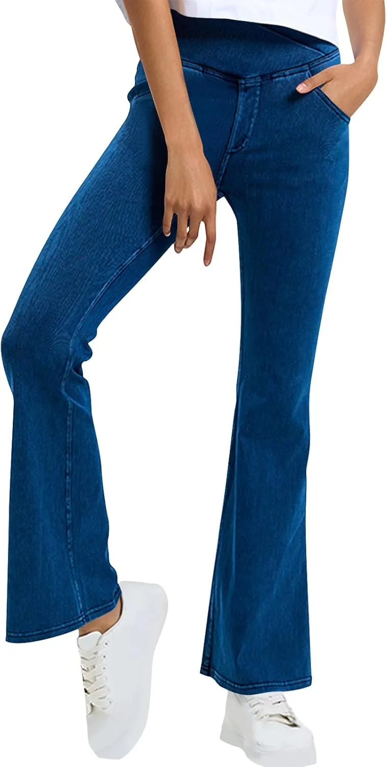 

Джинсы-клеш для женщин High Waisted с завышенной талией и эффектом V Cross Tummy Control Borniu