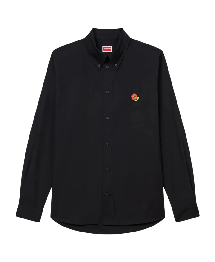 

Вышитая хлопковая рубашка с классическим воротником Kenzo, черный