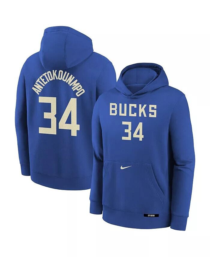 

Толстовка с капюшоном Big Boys and Girls Giannis Antetokounbbo Royal Milwaukee Bucks 2024/25 City Edition с именем и номером Nike