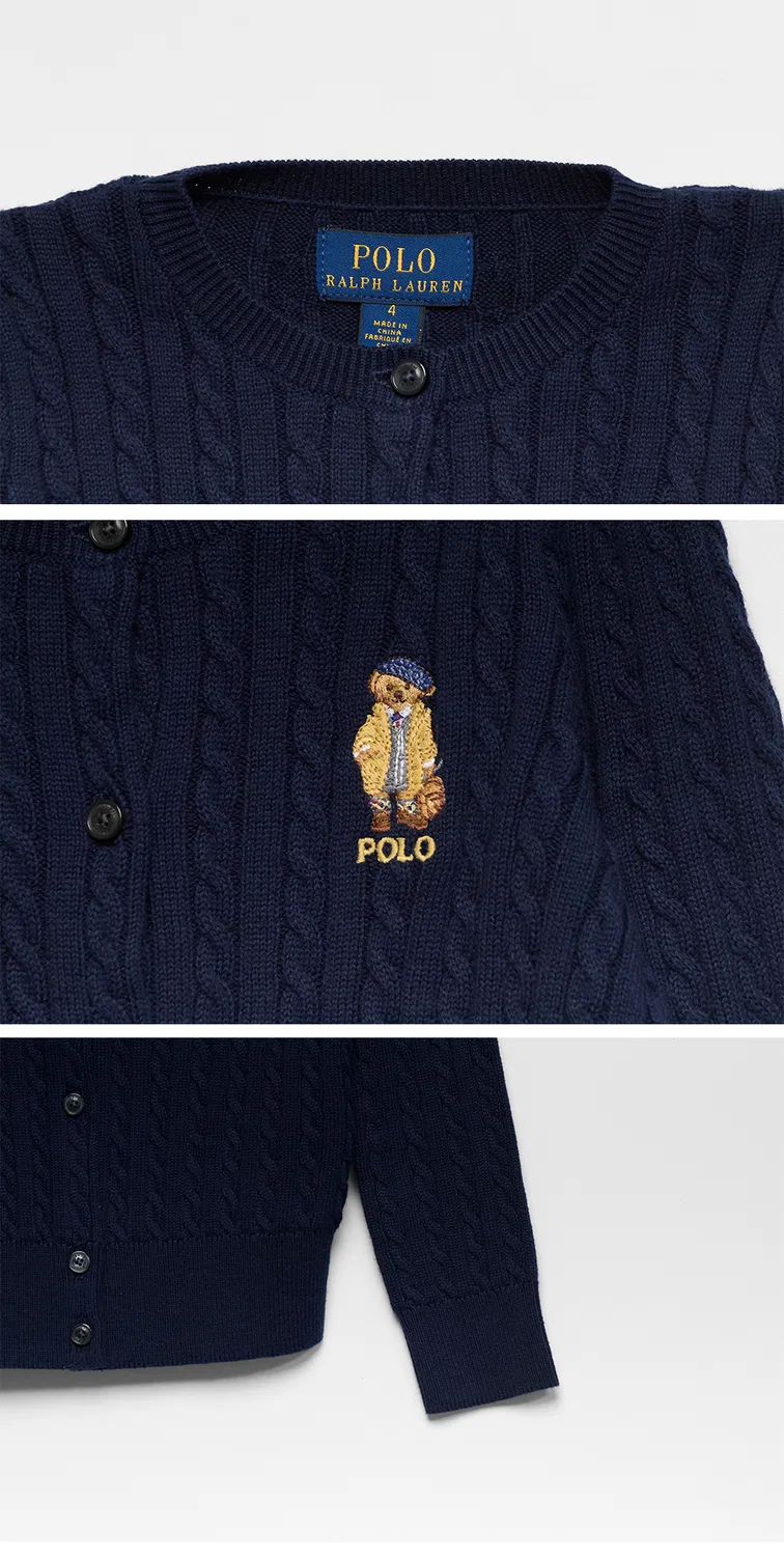 Детский хлопковый кардиган с мини-косами Polo Bear от Polo Ralph Lauren Children — фото 4