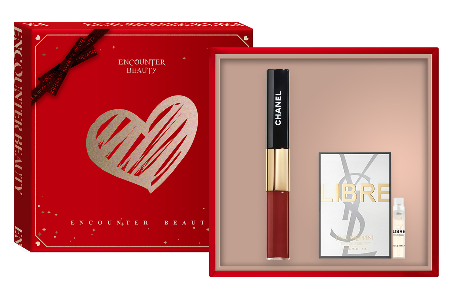 

жидкая помада длительного ношения двойного эффекта + пробный набор духов наборы для макияжа легко растушевывается зеркальное покрытие тонального средства CHANEL, #176 burning красный+perfume vial+box