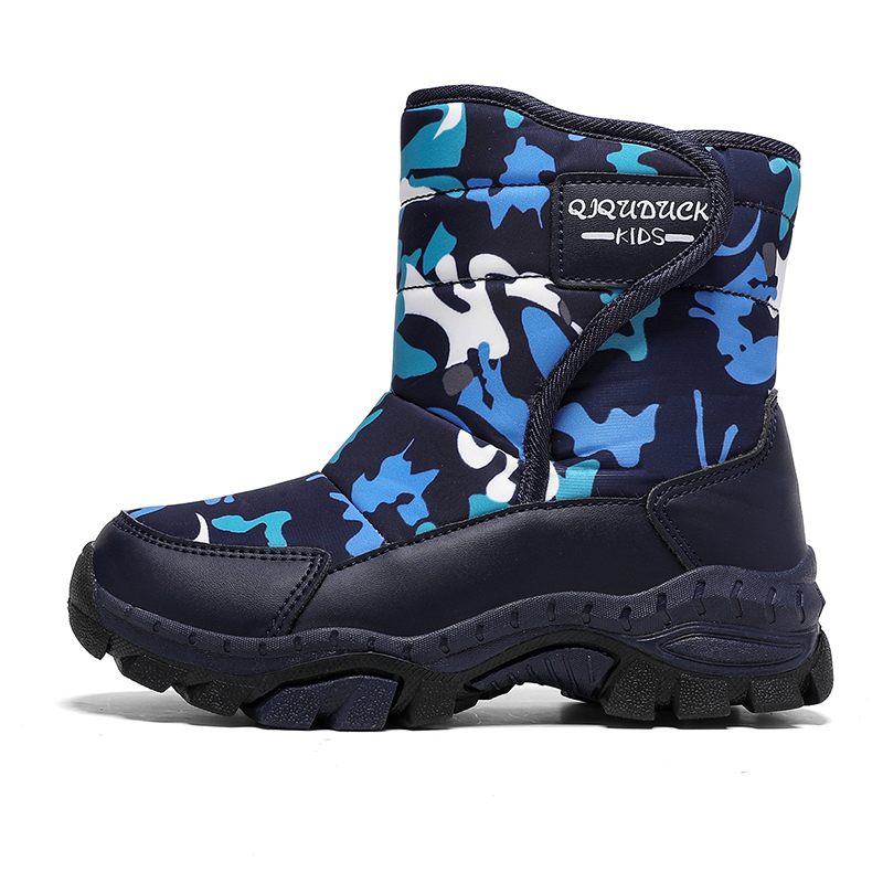 

Нескользящие теплые детские ботинки средней высоты QIQUDUCK, синий/белый