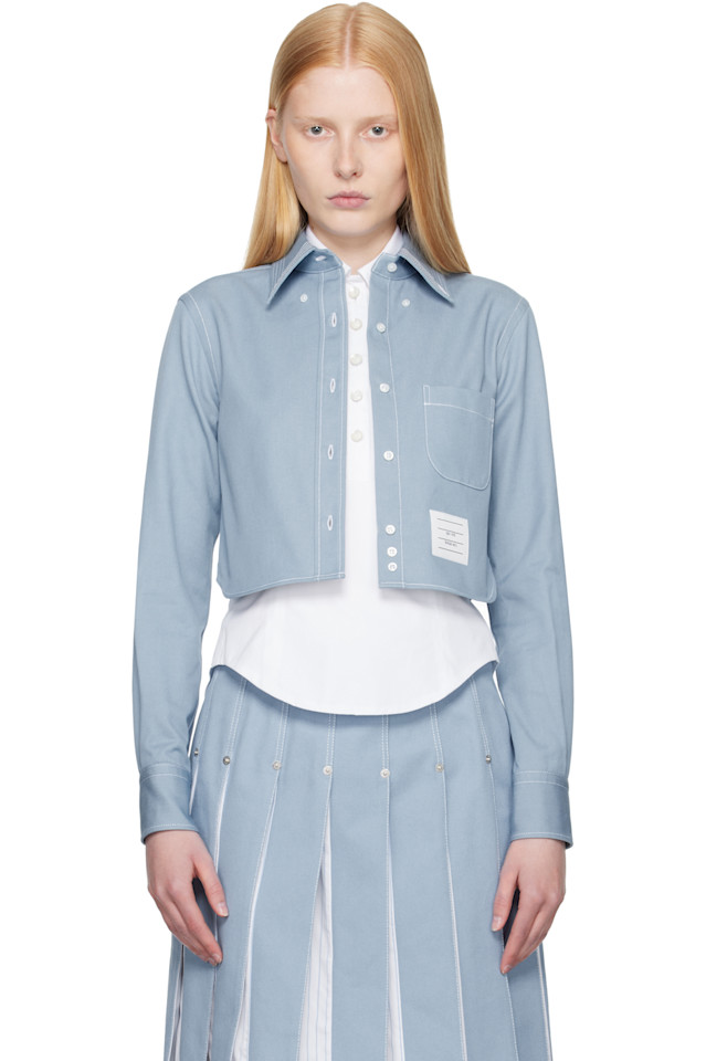 

Классическая укороченная джинсовая рубашка с длинным рукавом Thom Browne, синий