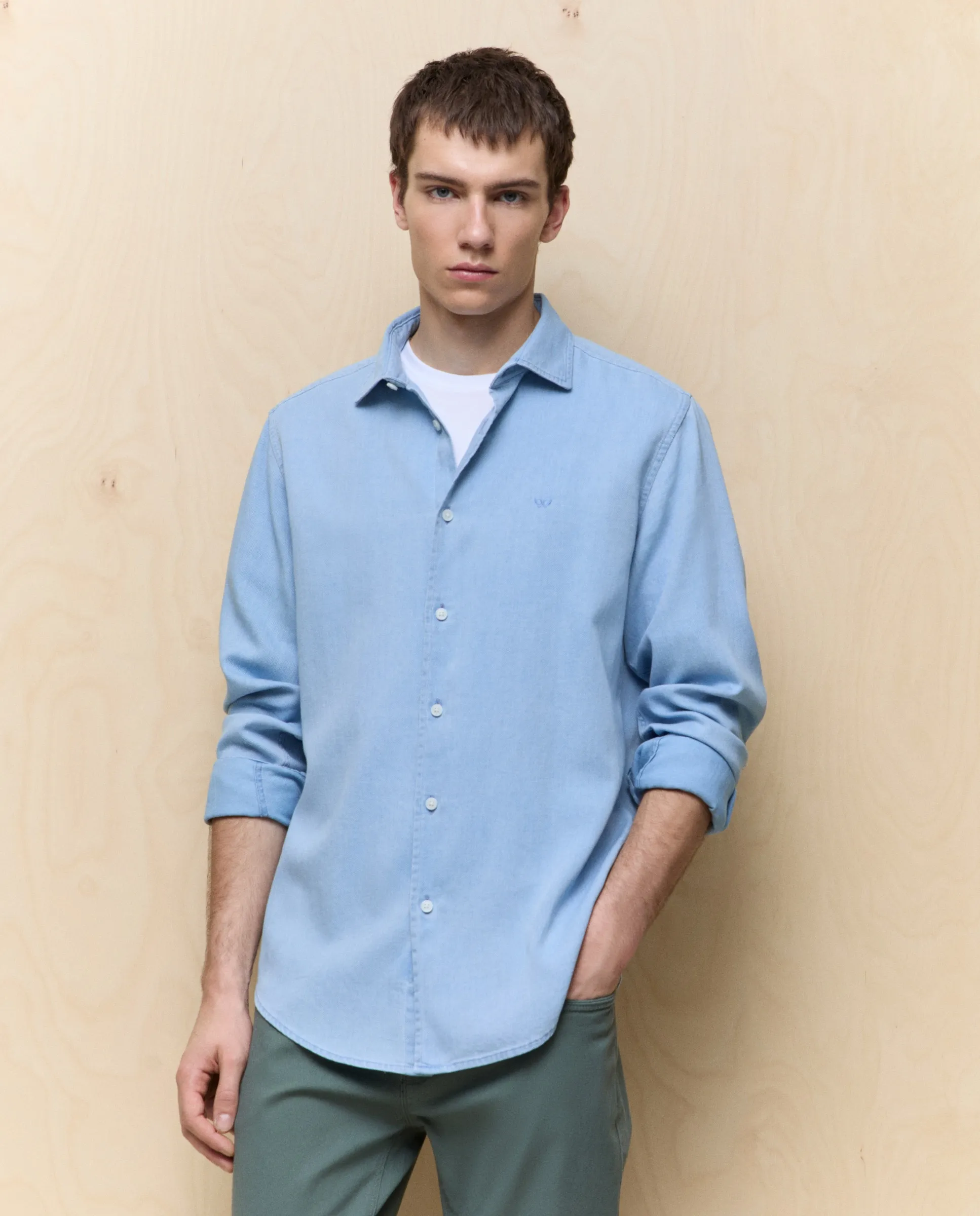 

Мужская рубашка с длинным рукавом окрашенная в готовом виде Easy Wear, нежно-синий