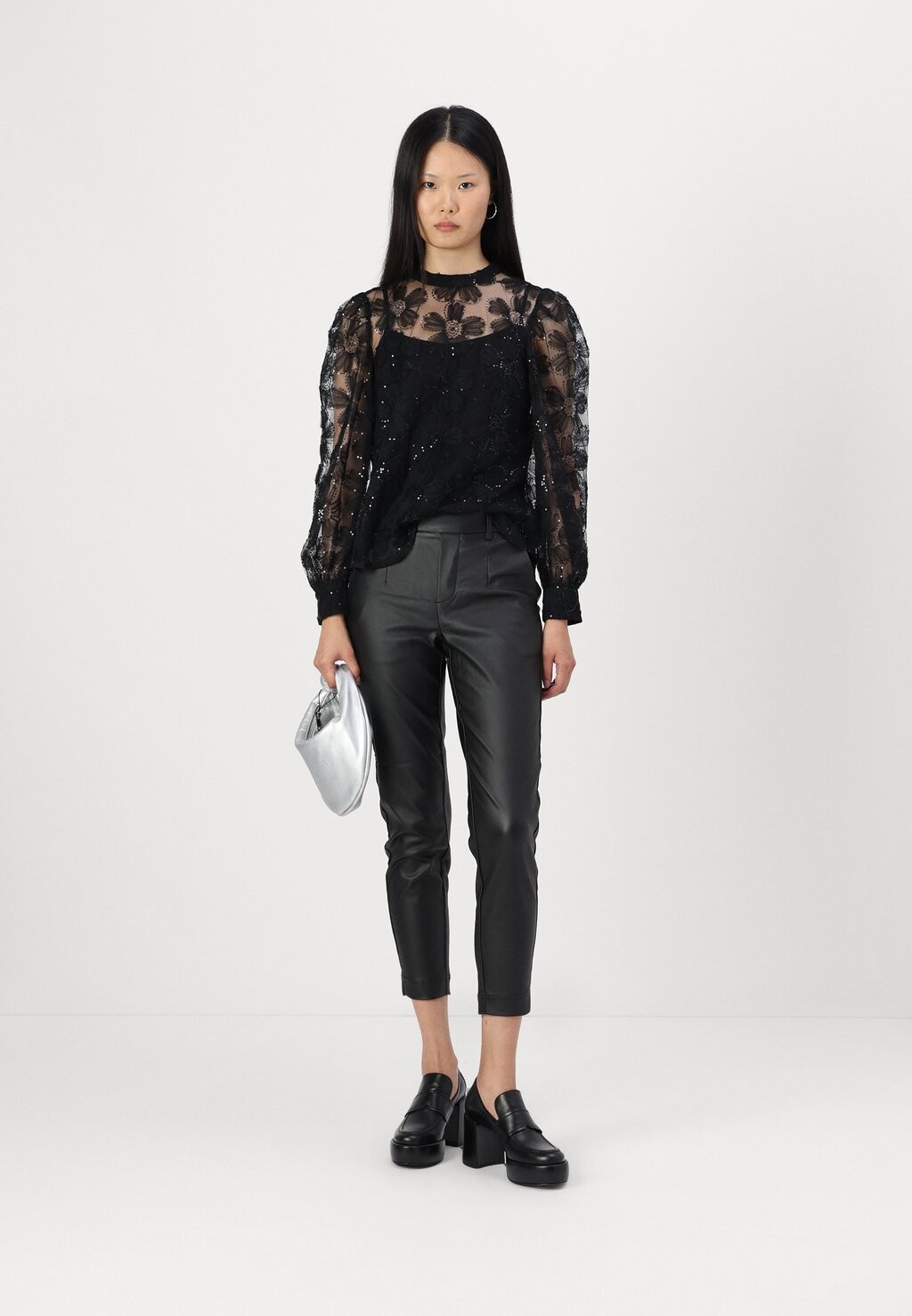 

Брюки OBJMELBA LISA SLIM COATED PANT Object, черный