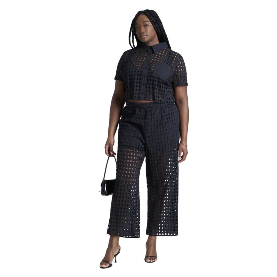 

Женские брюки больших размеров из прозрачной ткани с перфорацией ELOQUII, Black onyx