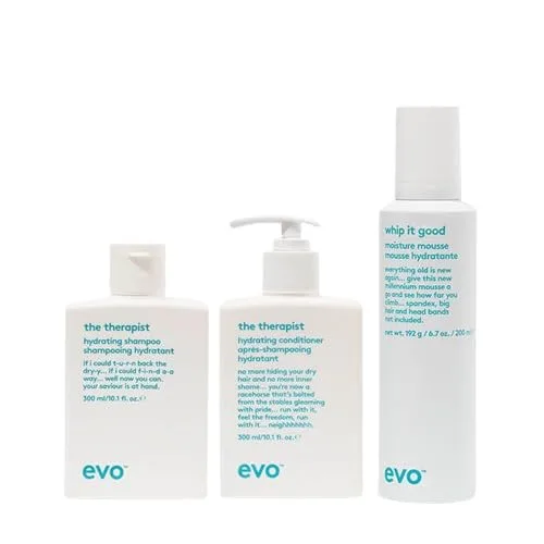 EVO Moisture-Rich Trio - Увлажняющий шампунь и кондиционер The Therapist с увлажняющим муссом Whip It Good - Защищает окрашенные волосы