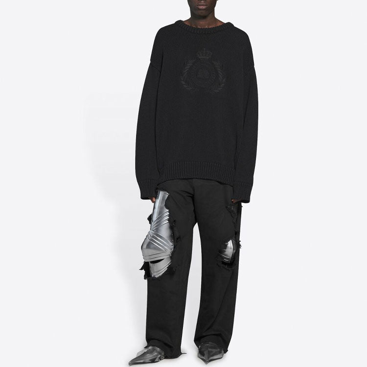 Свитер Balenciaga BB Laurel Crown Logo Crewneck Knitted Sweater 'Black', черный — фото 3