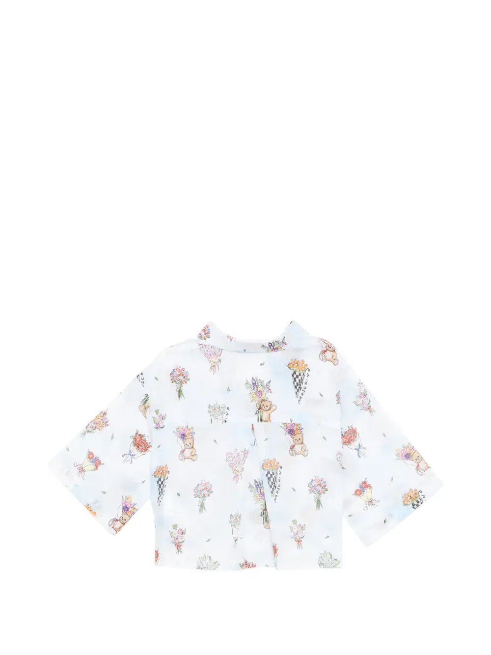 Рубашка с воротником в клетку и цветочным принтом Moschino Kids, синий — фото 2