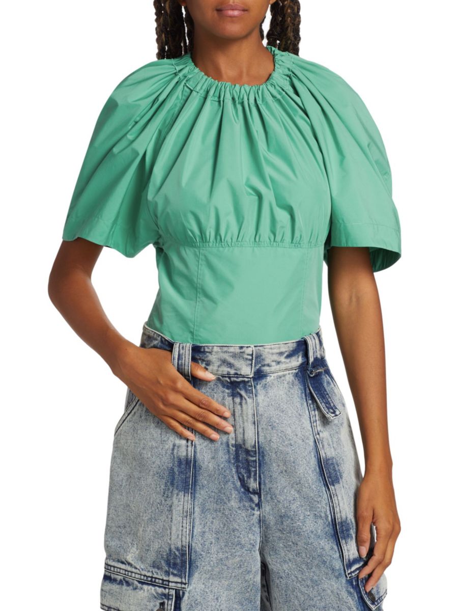 

Топ с короткими рукавами из поплина Божья коровка 3.1 Phillip Lim, цвет Jade
