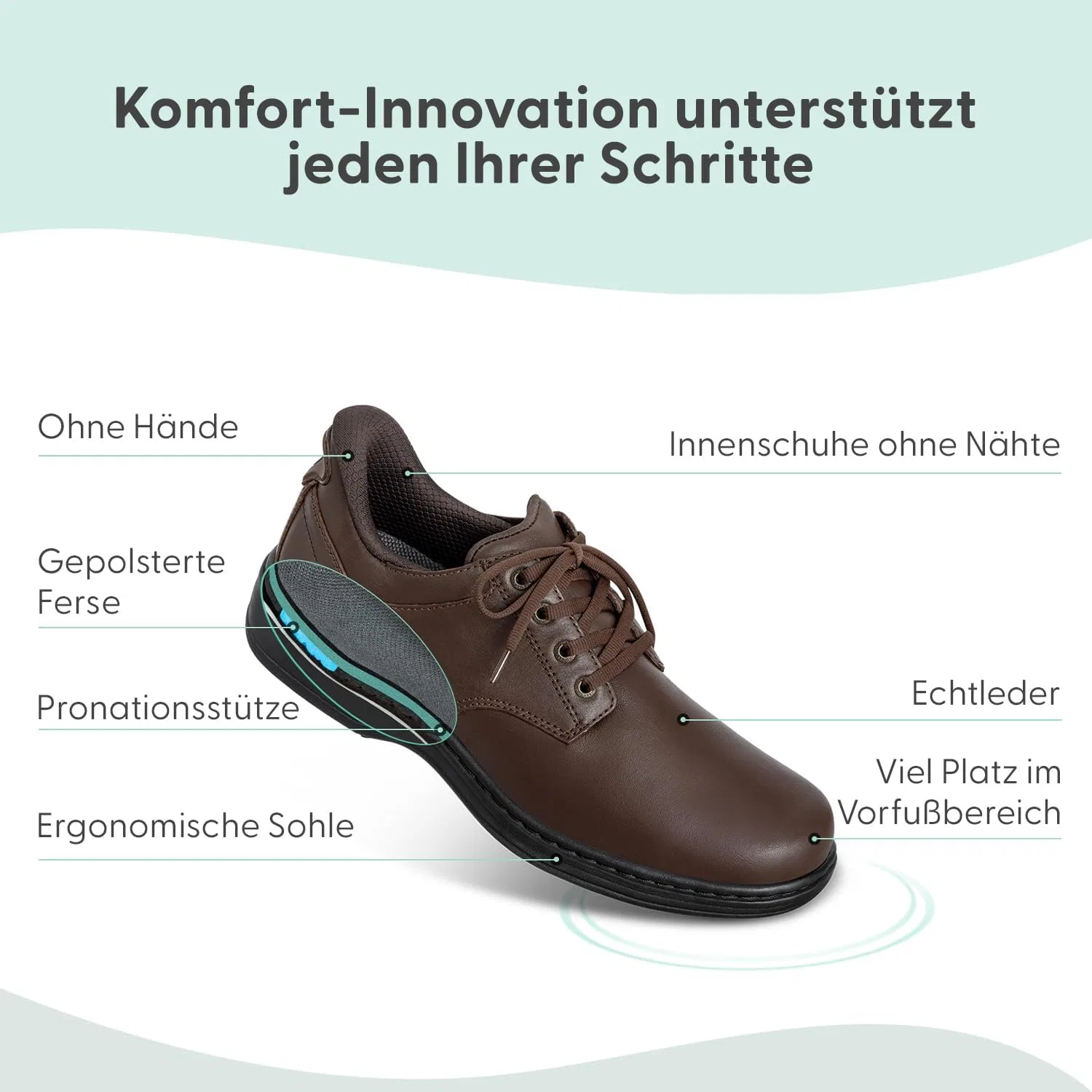 Мужские ортопедические ботинки Orthofeet Hands Free Shoe Claude, Brown — фото 4