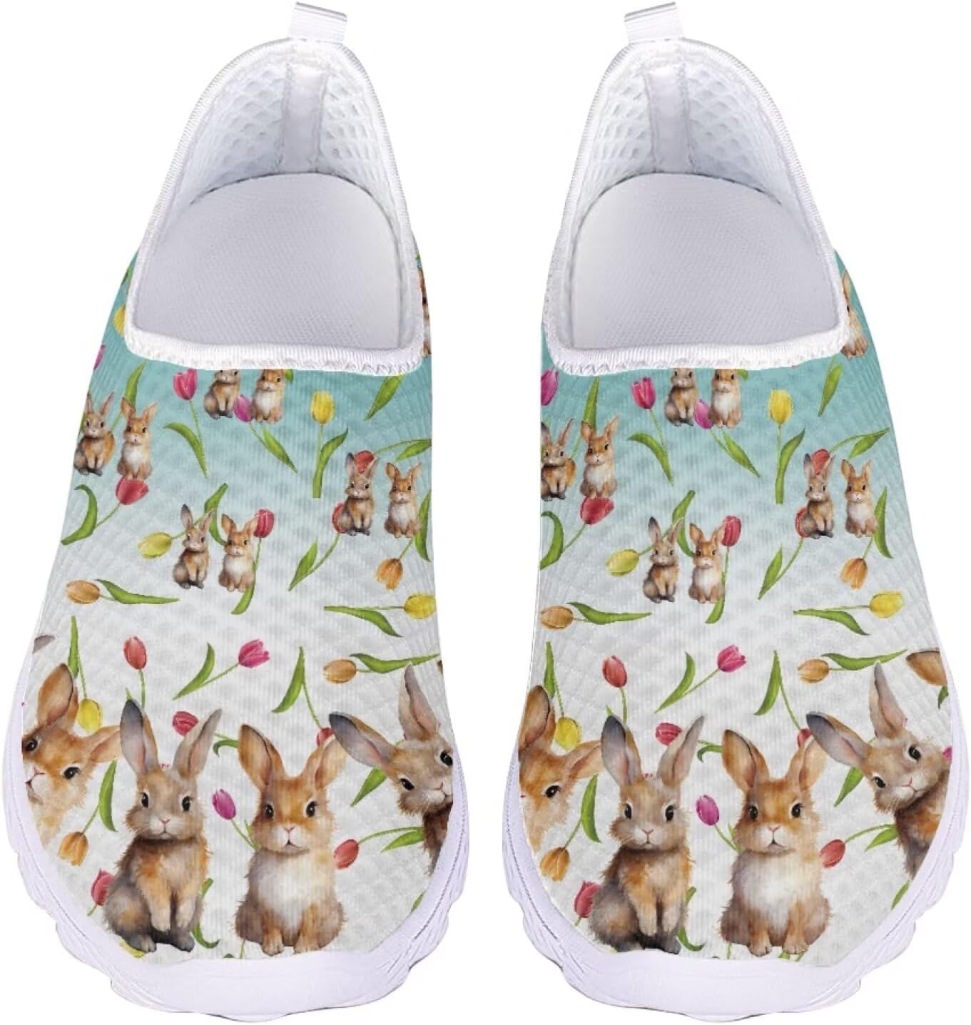 

Женские и мужские кроссовки для ходьбы, сетчатые, с плоской подошвой, без застежки, дышащие, размеры США 5-12 Xixirimido, Tulip Rabbits