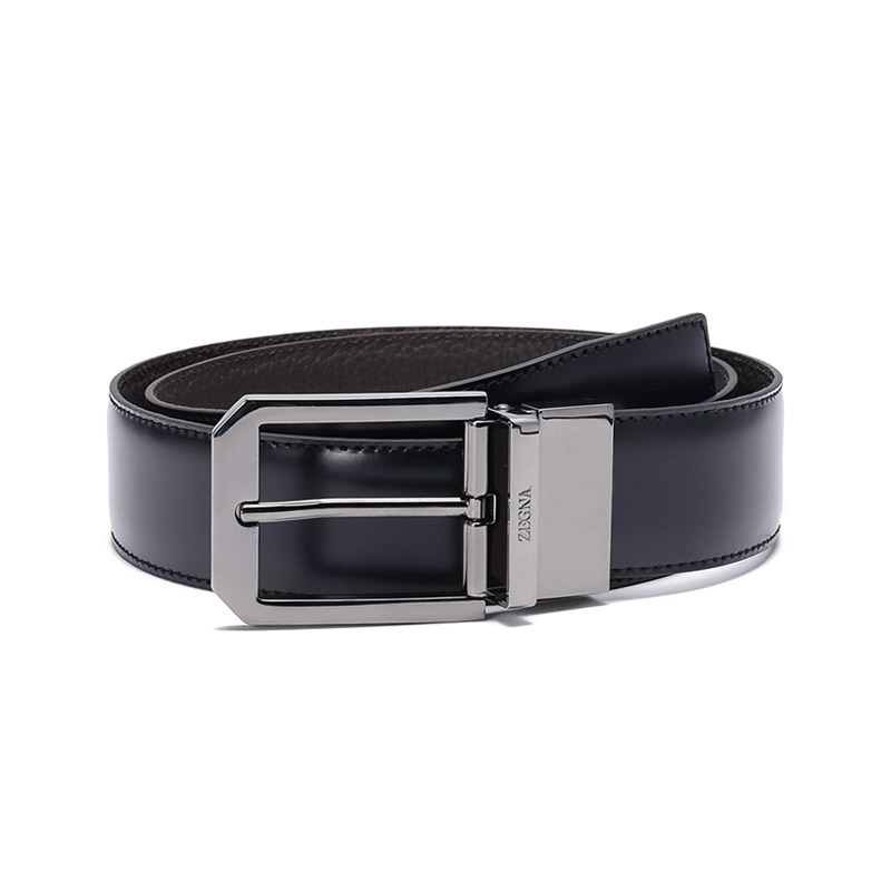 

Zzegna Ремень из зернёной кожи двусторонний, Dark blue, dark brown