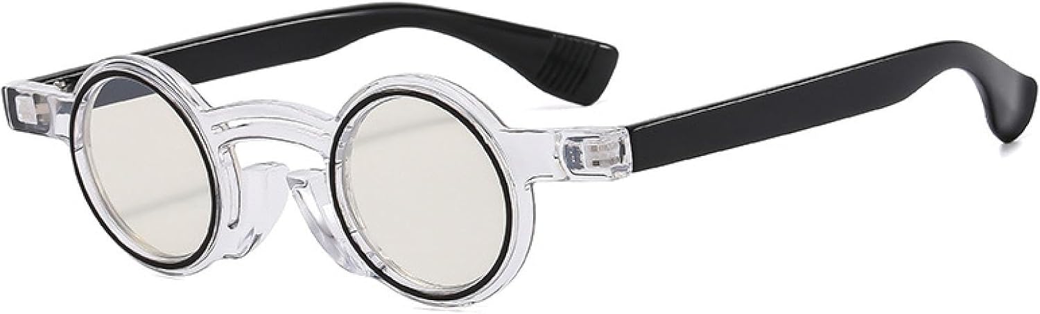 

Ретро маленькие круглые панк-солнцезащитные очки для женщин, модные двухцветные очки для мужчин, трендовые хип-хоп солнцезащитные очки с защитой от УФ-излучения UV400 VVTWSSW, Transparent