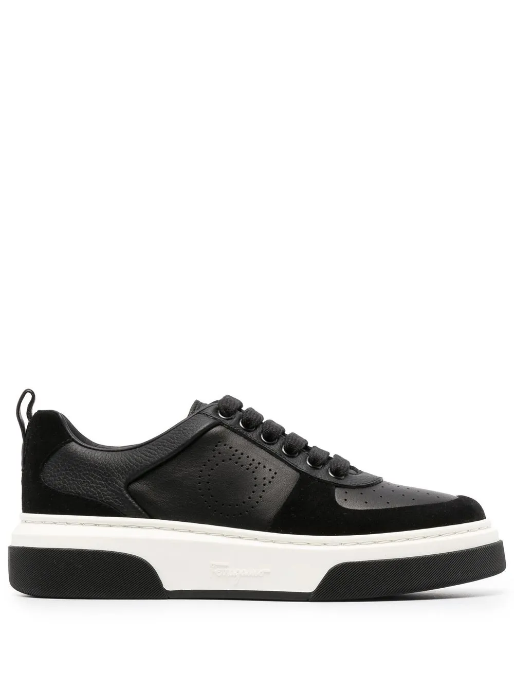 Кроссовки в двух тонах с декором Gancini Ferragamo, черный