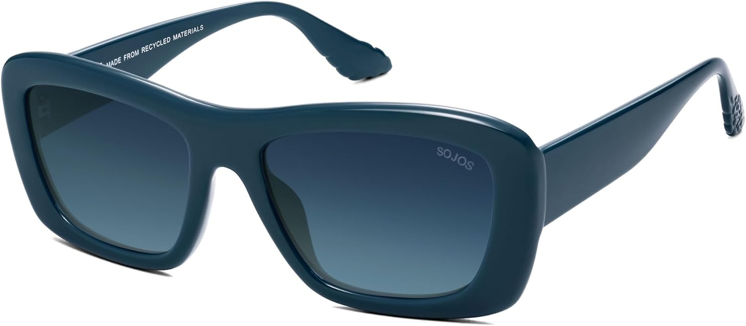 

Солнцезащитные очки SOJOS Ocean Collection для женщин, модные поляризованные, квадратной формы, изготовлены из экологически чистых переработанных материалов, прямоугольной формы, Moonbeam, Blue