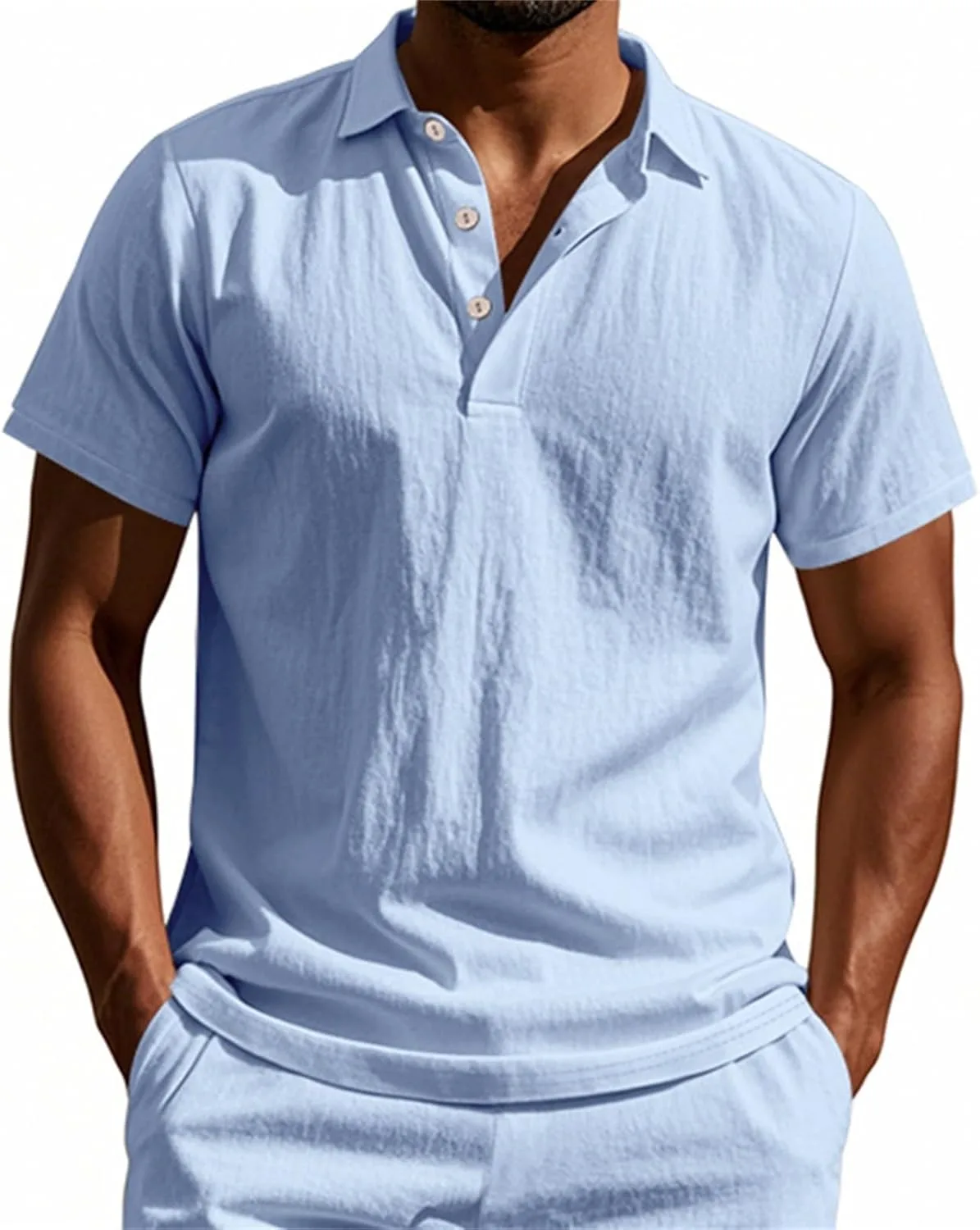 

Льняная поло для мужчин летняя легкая дышащая с отложным воротником