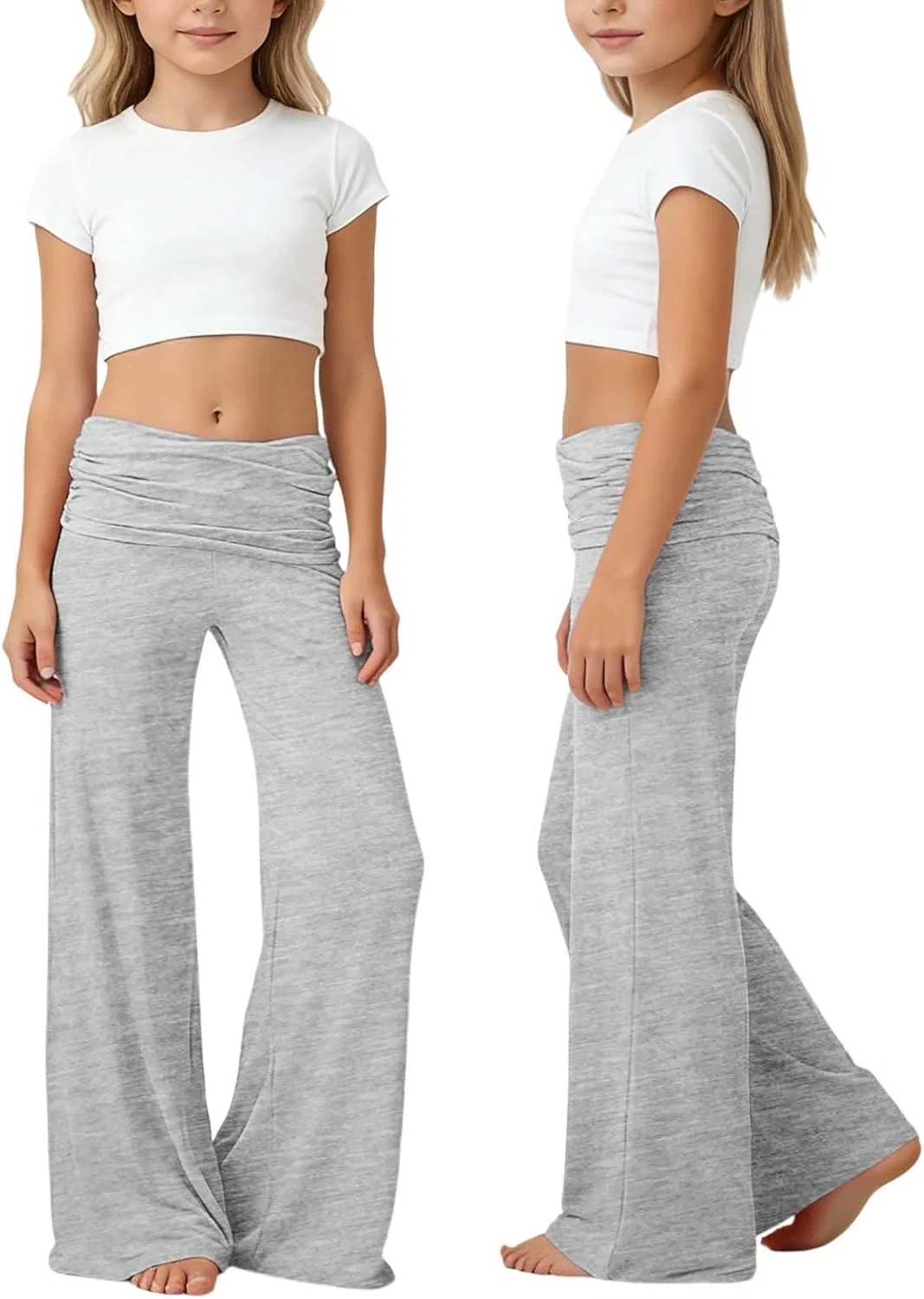 Детские широкие спортивные брюки с отворотом, Generic, Light Gray