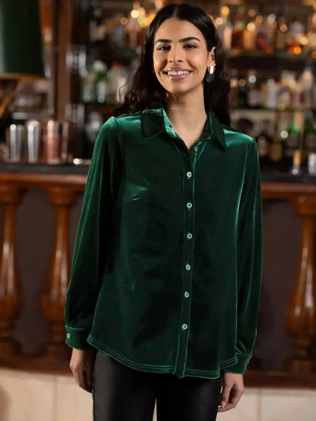 

Рубашка Yumi Velvet Relaxed Fit Long Sleeve, зеленый