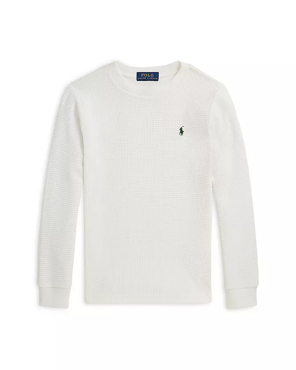 

Детская футболка с длинным рукавом из хлопковой вафельной вязки. Ralph Lauren, белый