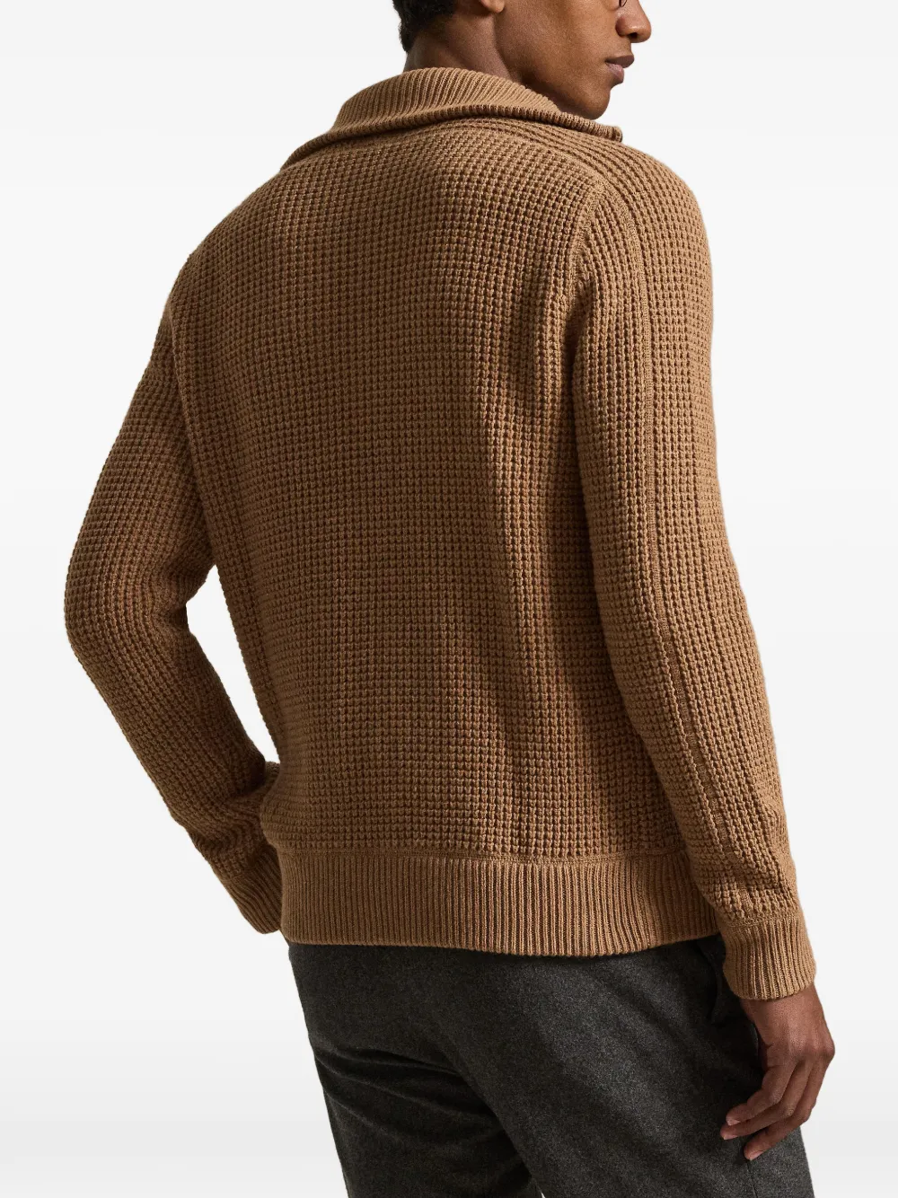 Вязаный свитер на молнии из шерсти и хлопка вафельной вязки | Вьетнам Polo Ralph Lauren, коричневый — фото 4