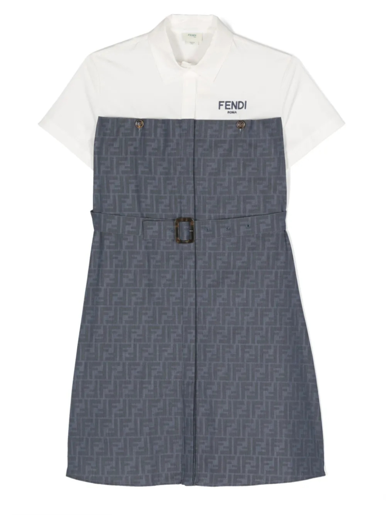 

Платье-рубашка из хлопка с жаккардом FF Fendi Kids, синий