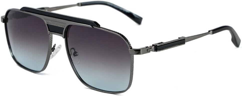 

Стильные мужские солнцезащитные очки в квадратной металлической оправе с поляризацией, для путешествий на открытом воздухе, уличного стиля, вождения, с защитой от УФ-излучения PRSTNN, Gunmetal Gray Gradient Gray-blue