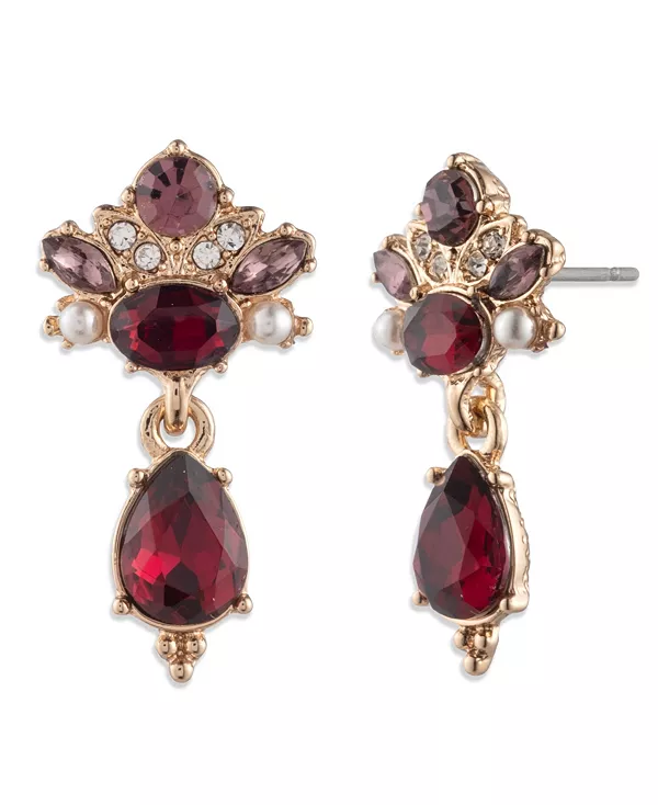 

Серьги-Гвоздики с имитацией жемчуга и камнями из стекла золотистого оттенка в форме груши Marchesa, red