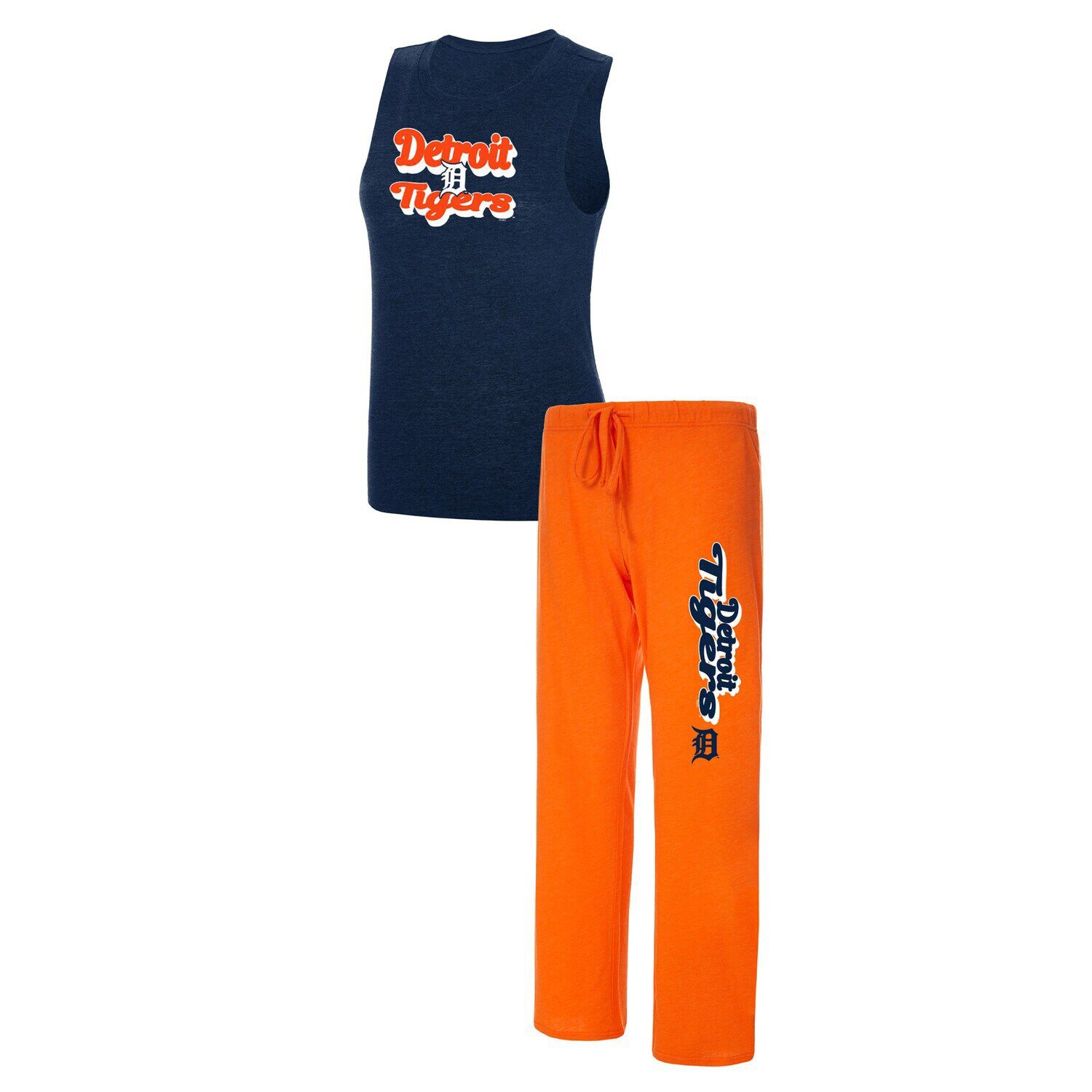 

Женский спортивный спортивный оранжевый/темно-синий комплект для сна Detroit Tigers Wordmark Meter, майка и брюки для сна