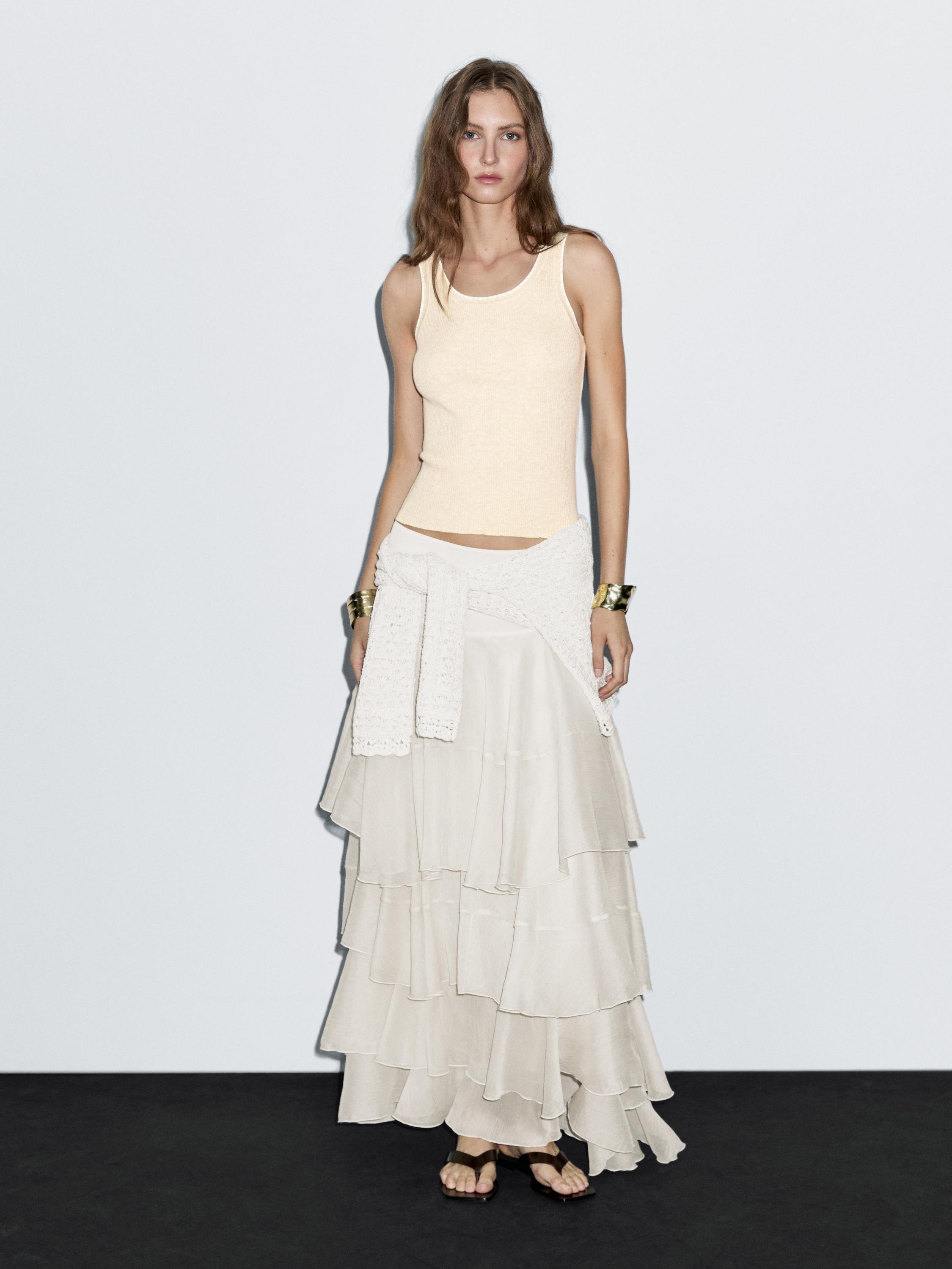 

Топ из 100% хлопка в рубчик с контрастной отделкой Massimo Dutti, Beige Marl