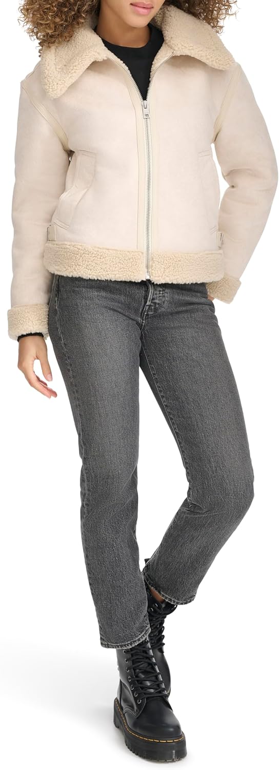 Levi's Женская куртка-авиатор из искусственной овчины, Almond Milk Faux Shearling — фото 4