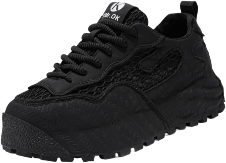 

Мужские модные спортивные кроссовки больших размеров - дышащий сетчатый дизайн, повседневный стиль на толстой подошве с шнуровкой, подходят для ежедневной носки Fusecottc, черный