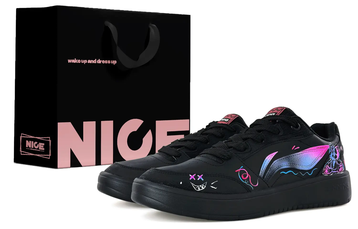 

Yuanbao V3 износостойкие и легкие низкие кроссовки для скейтбординга мужские LINING, черный