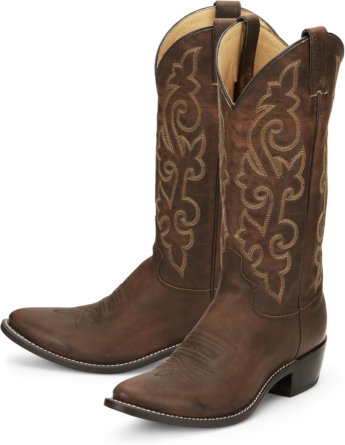 

Ковбойские ботинки Justin Buck 13 для мужчин - прочная премиальная кожа полного зерна, носок округлой формы, западный стиль, с амортизирующей стелькой и полной конструкцией welt, Bay Apache