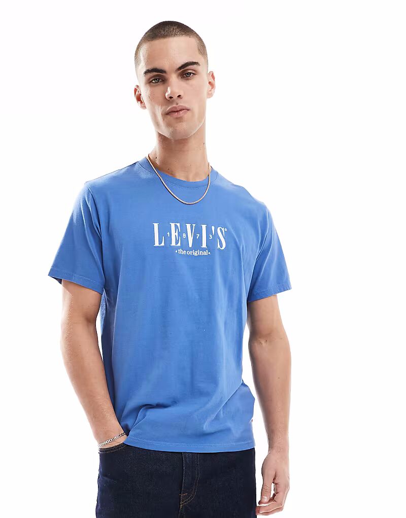 

Футболка свободного кроя Levi's с вышитым логотипом на груди, средне-синего цвета